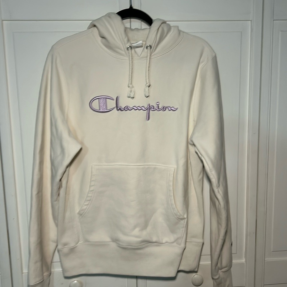 Champion Hoodie, Size S, Cream and purple colored